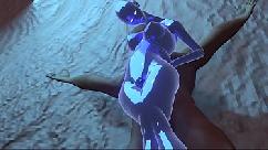Blue alien slime girl se folla a un humano en una cueva